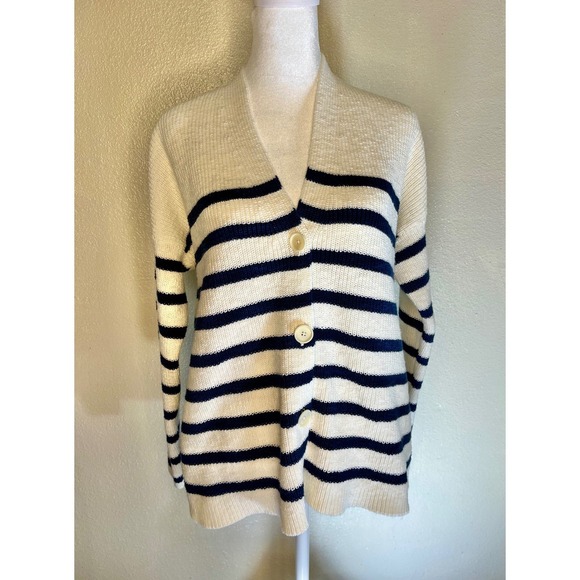 Madewell Sweaters - Madewell SPRING Navy White Striped V Neck Button Front Sweater Woman's Medium